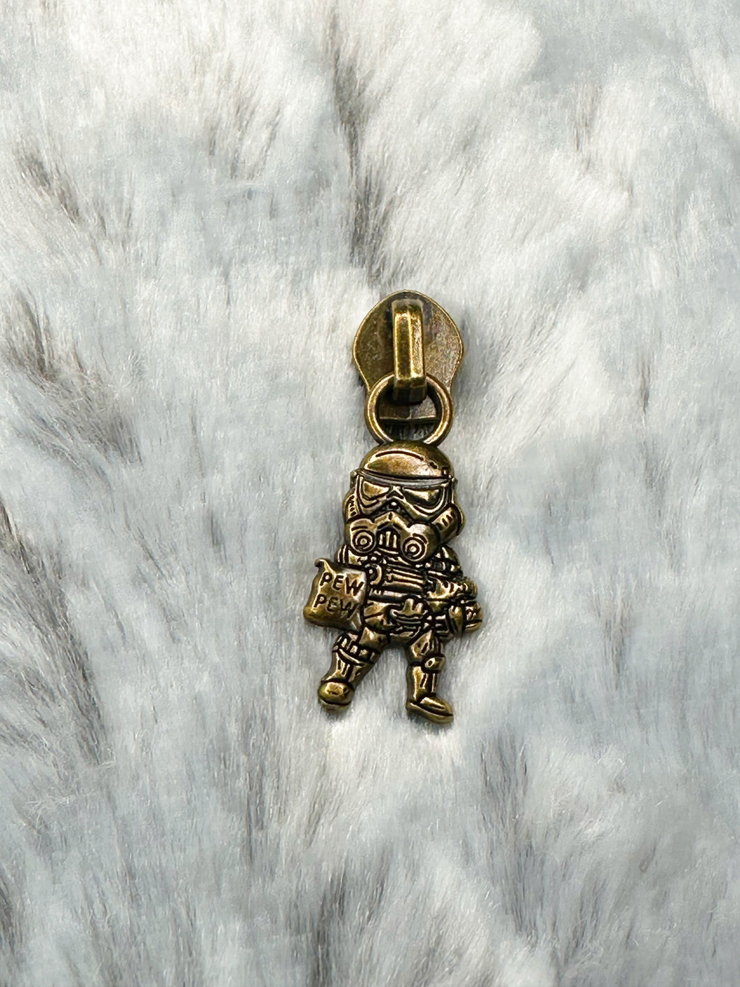 Pew Pew Man Zipper Pull (Bronze)