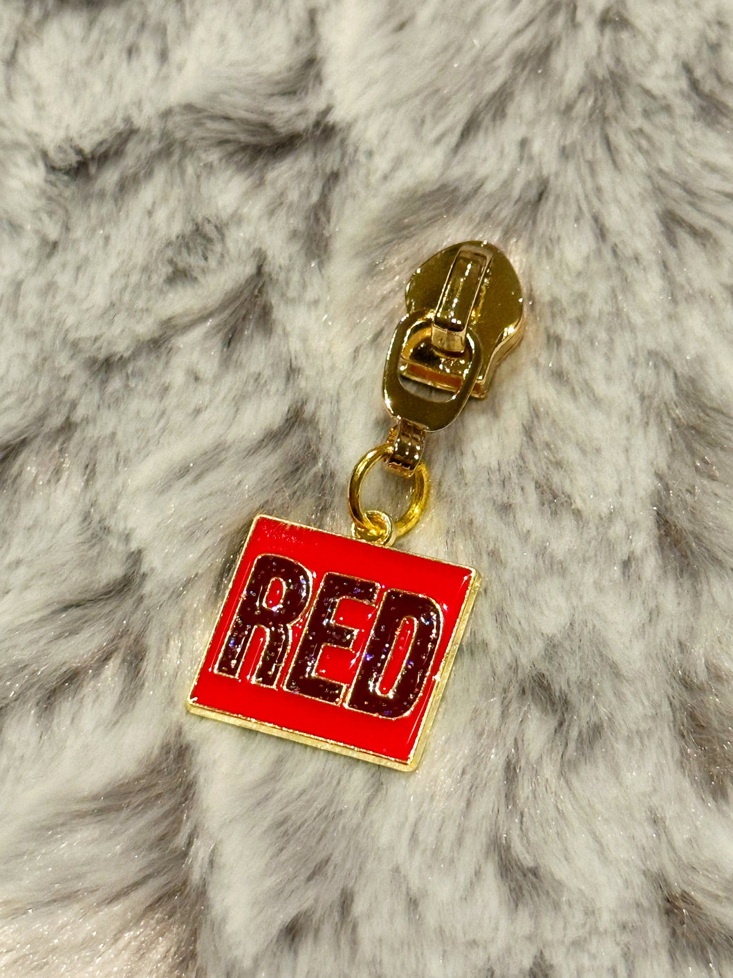 Red Album Zipper Pull (enamel glitter)