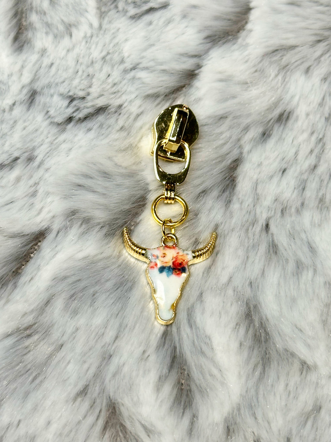 Boho Cow Skull Zipper Pulls (enamel)