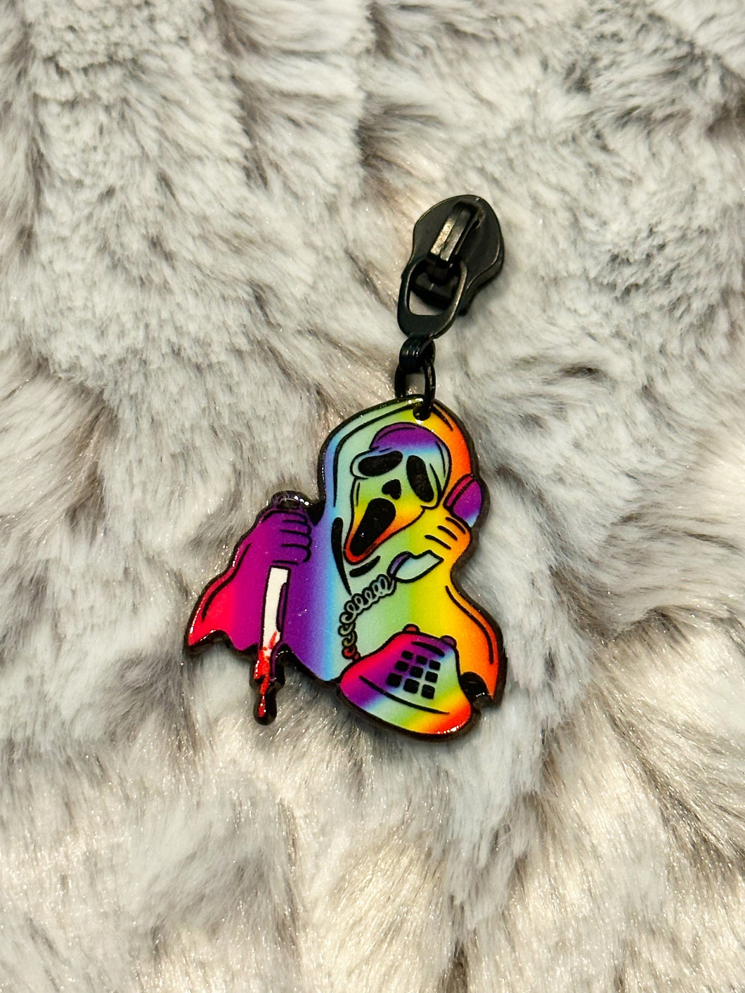 Rainbow Ghostface Zipper Pull (acrylic)