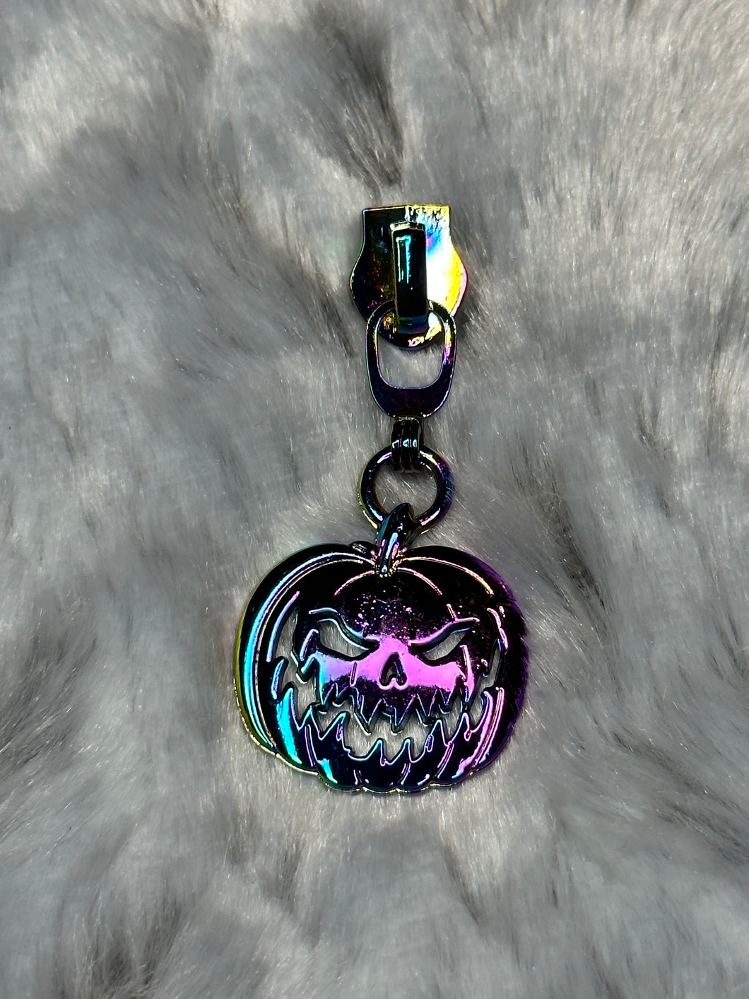 Evil Pumpkin Zipper Pull (rainbow)